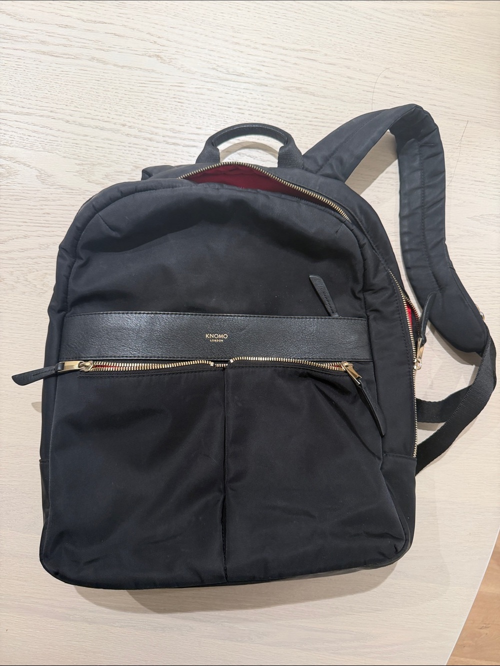 Knomo Black Nylon Backpack with Gold Hardware
